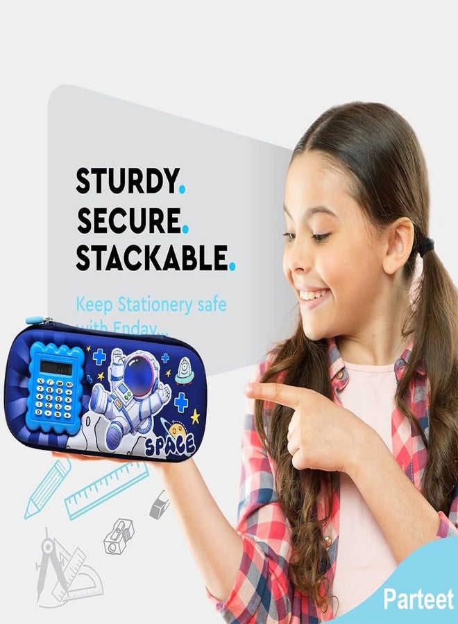 PARTEET Space Printed 3D Cover Pencil Case with Calculator | 2 Compartments Pencil Case and Stylish Pen Pencil Holder and School Supply Organizer Pouch for Girls (Dark Blue) - Image 4